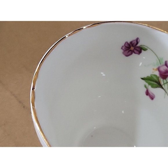 Vintage Crownford English Bone China  Cup Saucer Set Purple Violets Gold Trim - Picture 16 of 16